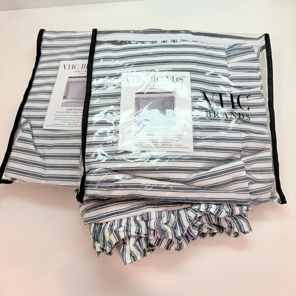 New Vintage Style Blue Ticking Striped Ruffle Euro Shams Pillow Covers 26” - 3 - Picture 5 of 9